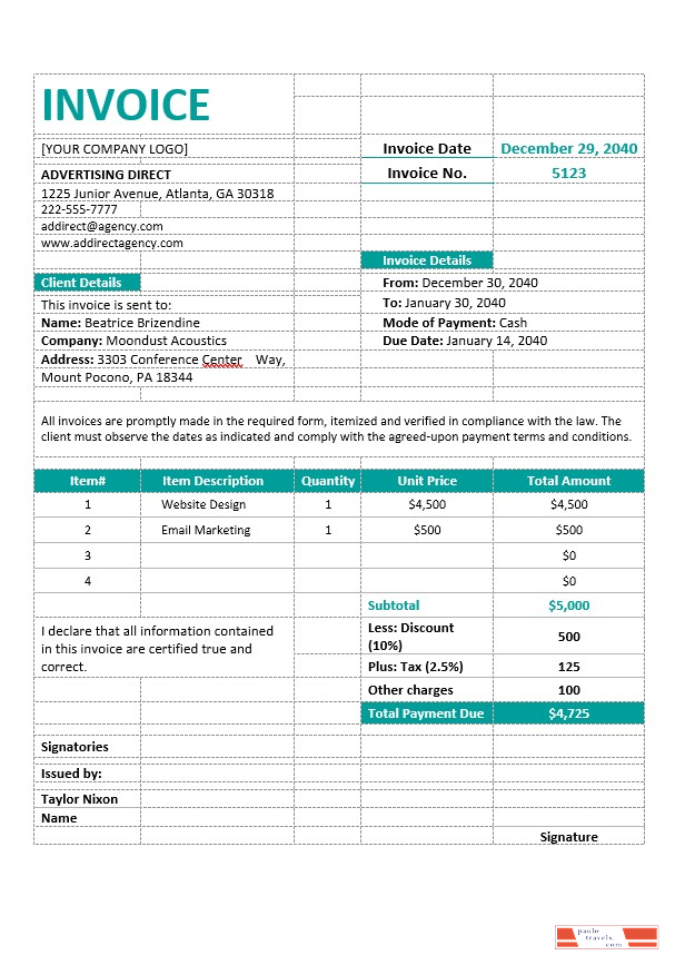 Professional Agency Invoice Template PSD template
